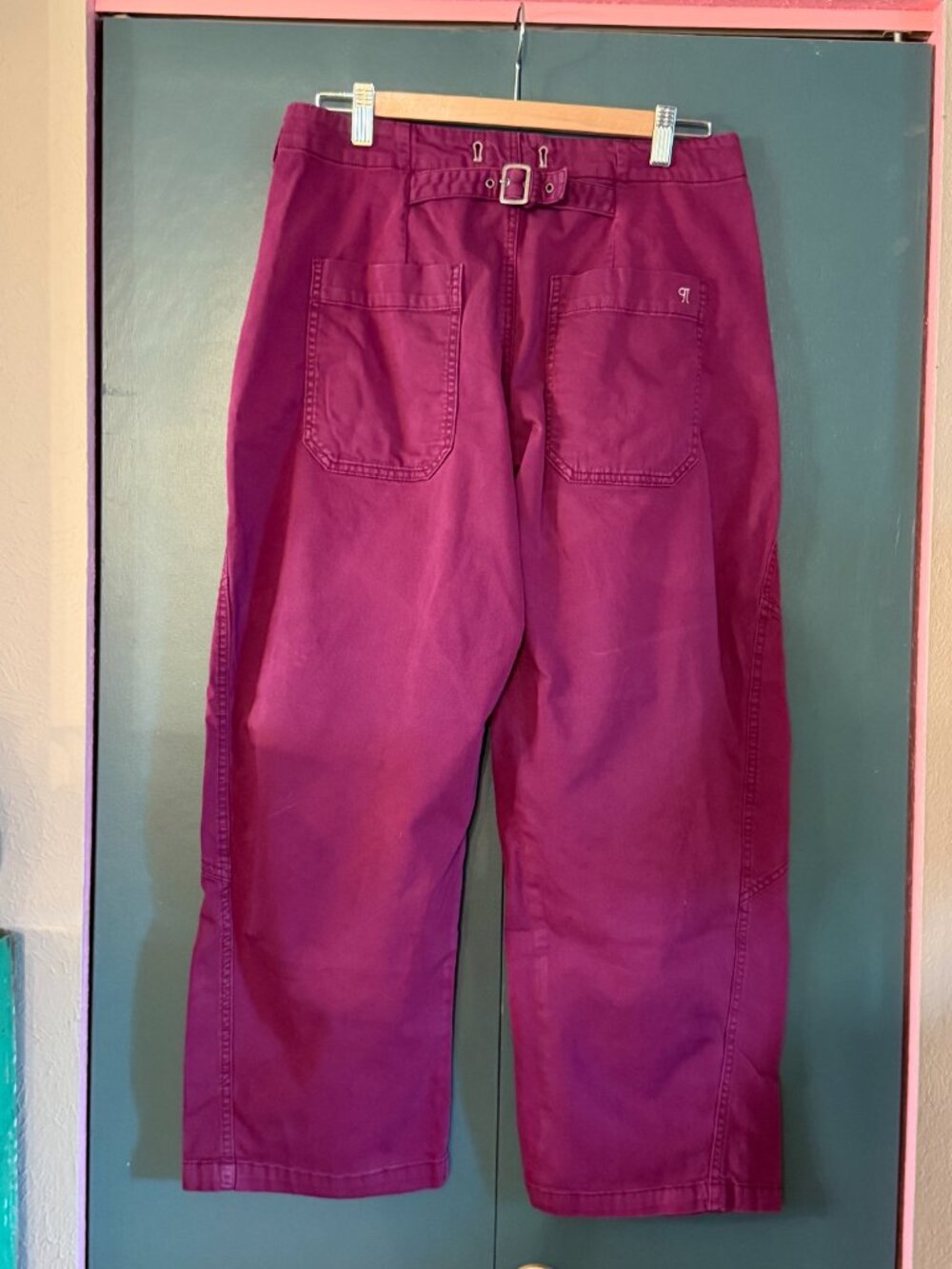 Pilcro Barrel Pant, button front, buckle back, purple, size 29 - Picture 2 of 9
